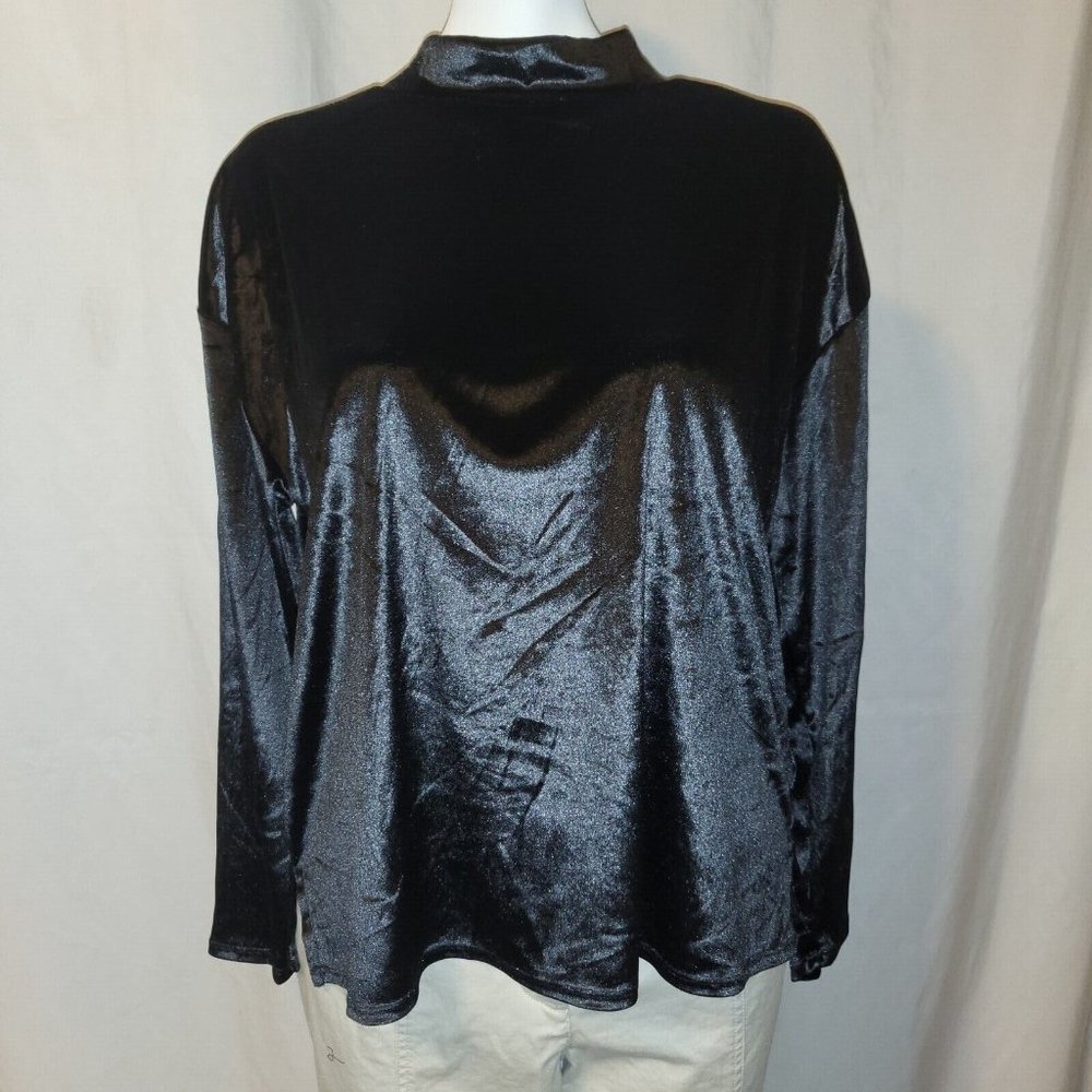 M&S Collection Women's Velvet Black Long-sleeved Blouse Size 12 Large, NWOT